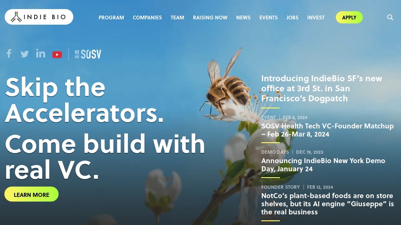 IndieBio Accelerator - SOSV - connecting start-up founders with success