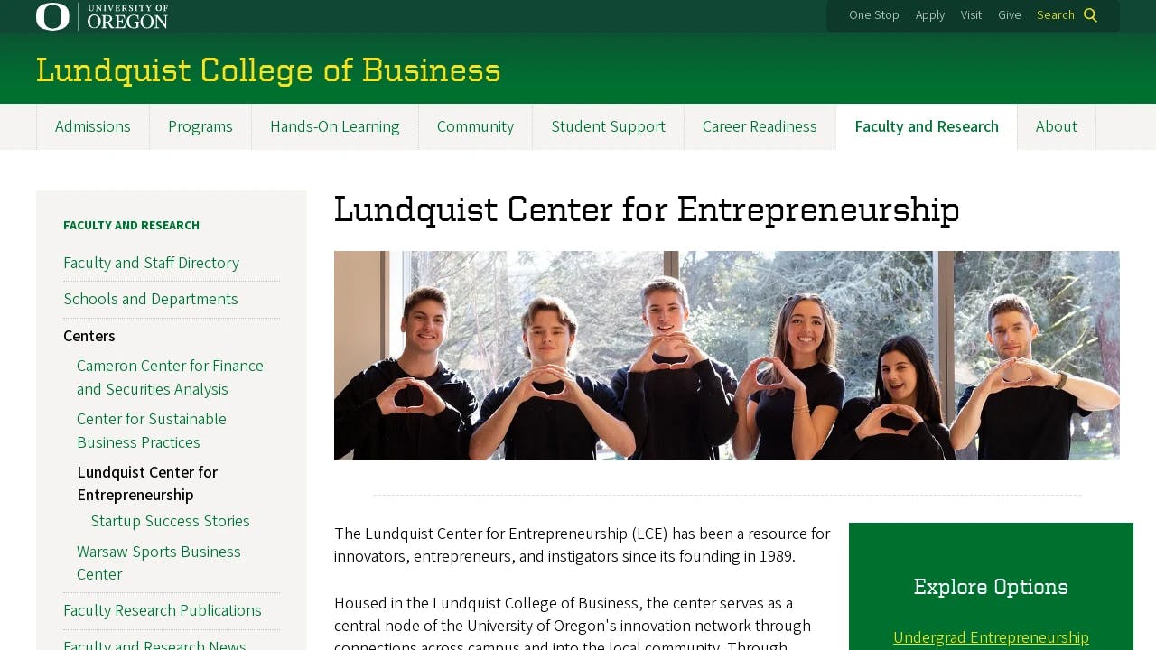 University of Oregon - Lundquist Center for Entrepreneurship - promoting the start-ups of tomorrow