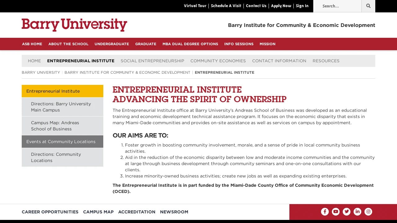 Barry University - Entrepreneurial Institute - promoting the start-ups of tomorrow