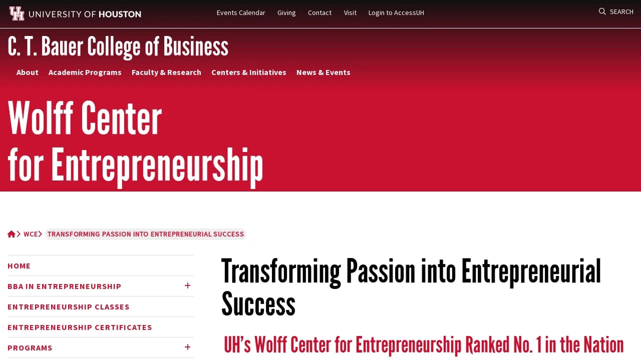 University of Houston - Wolff Center for Entrepreneurship - connecting start-up founders with success