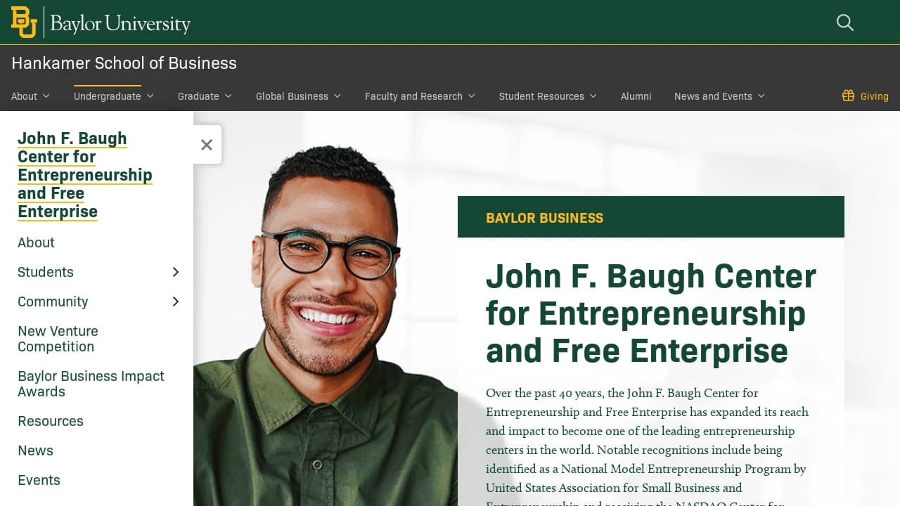 Baylor University - Baugh Center for Entrepreneurship - a prominent start-up growth supporter in Texas