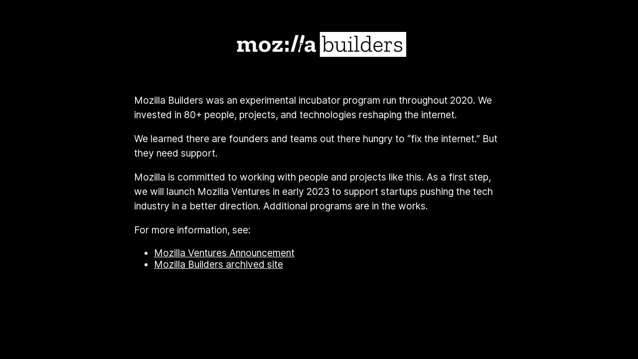 Startup Studio by Mozilla Builders Incubator - promoting the start-ups of tomorrow