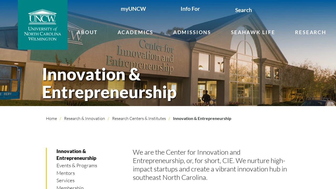 University of North Carolina-Wilmington - Center for Innovation & Entrepreneurship - a modern, innovative hub for start-ups in North Carolina